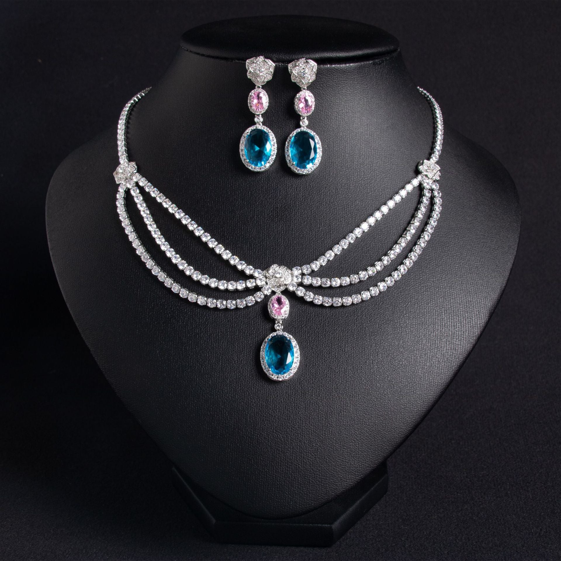 Luxury Yellow Gemstone Triple-Strand Necklace Set for Women – Crystal Jewelry with Matching Earrings