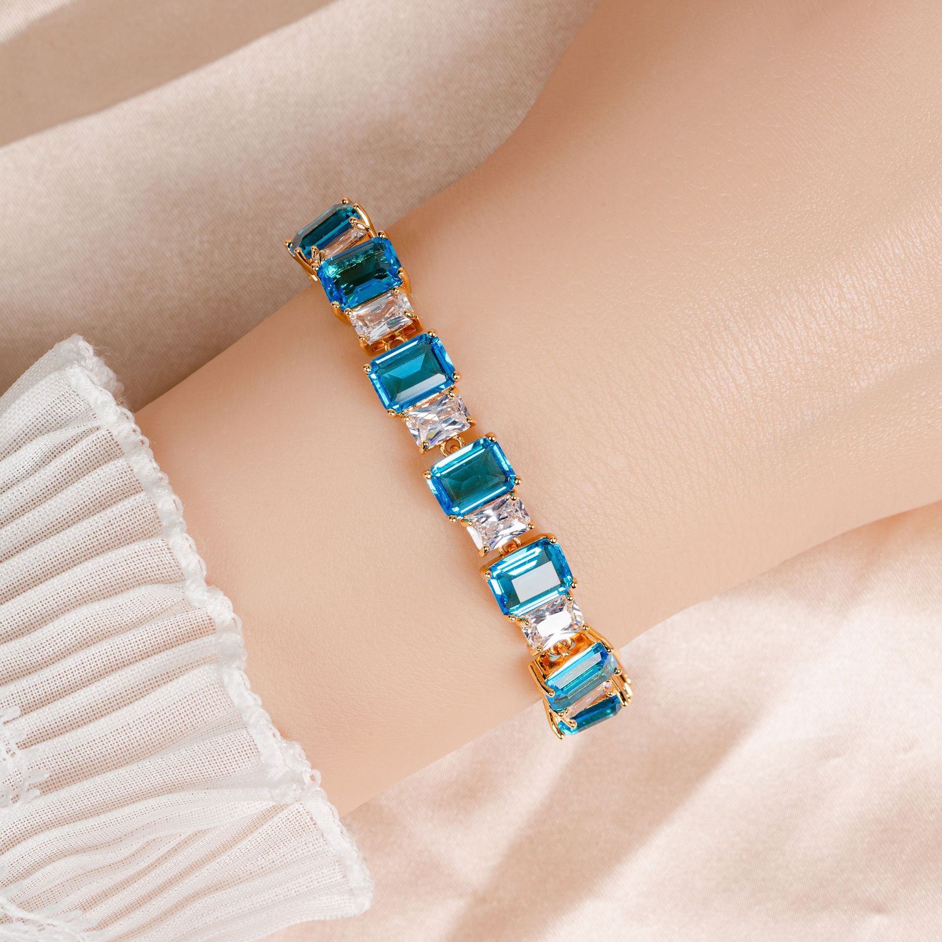 Luxury Ruby Rectangle Bracelet – Sparkling Crystal Jewelry for Women
