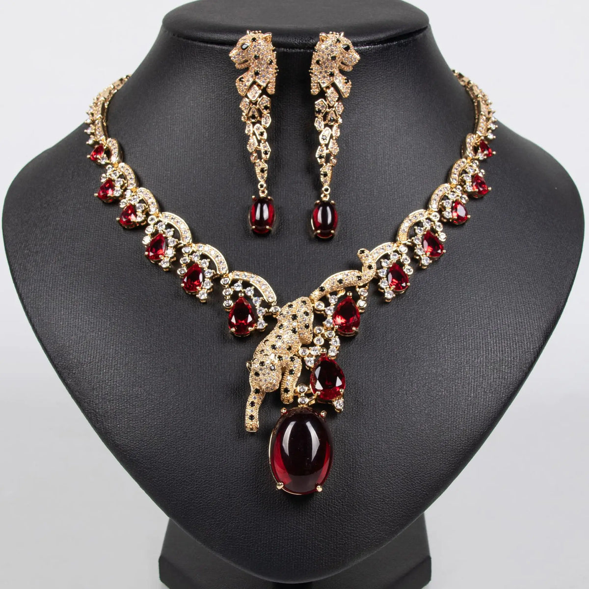 Ensemble Collier Léopard Luxe Cristal – Bijoux Fantaisie Rouge Éclatant pour Femmes