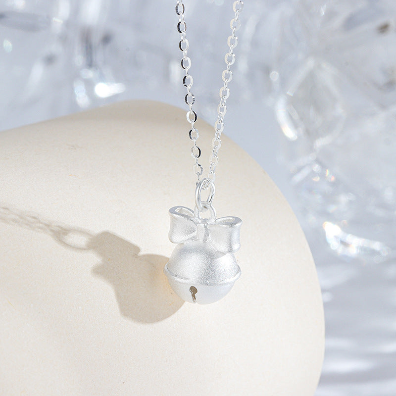 S925 Sterling Silver Christmas Bow Bell Necklace