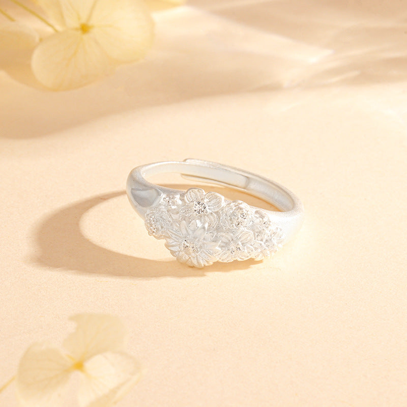 S925 Sterling Silver Gold Brushed Flower Ring