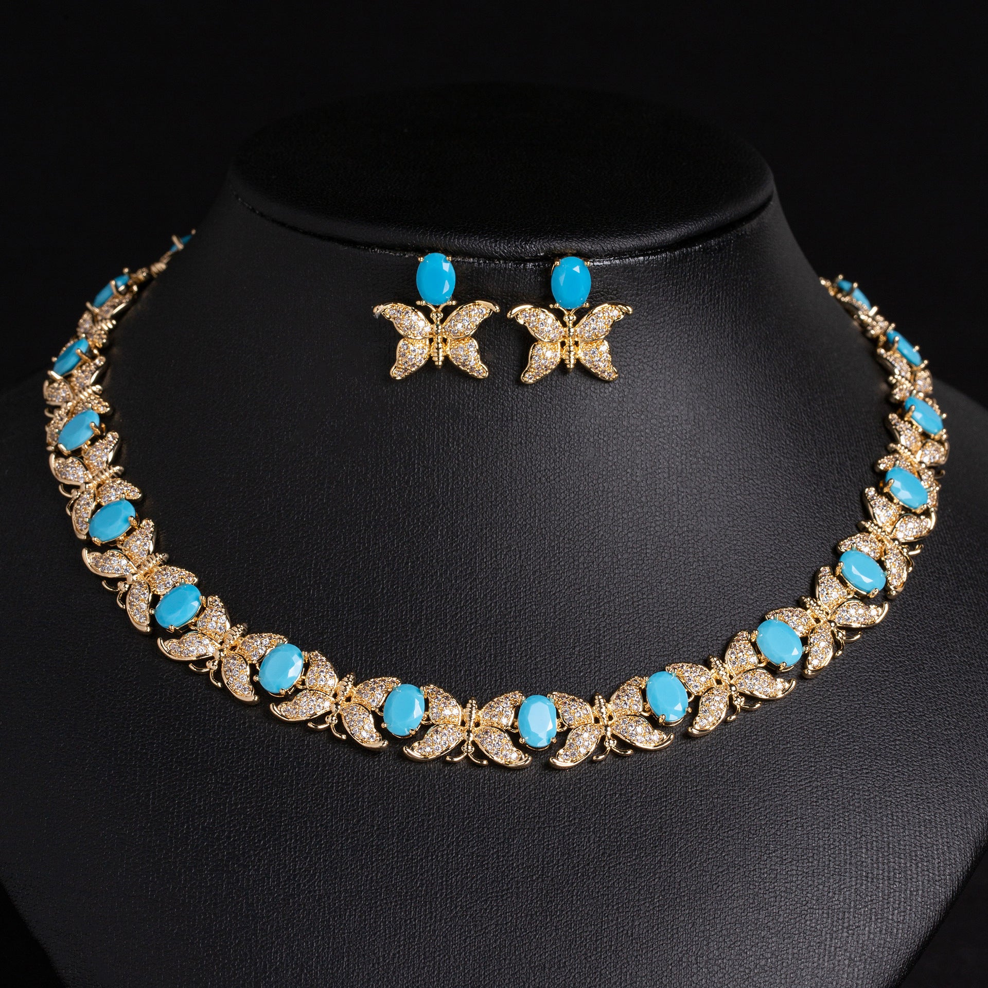 Luxury Butterfly Crystal Necklace Set with Multicolor Red Pink Purple Stones – Statement Jewelry for Women