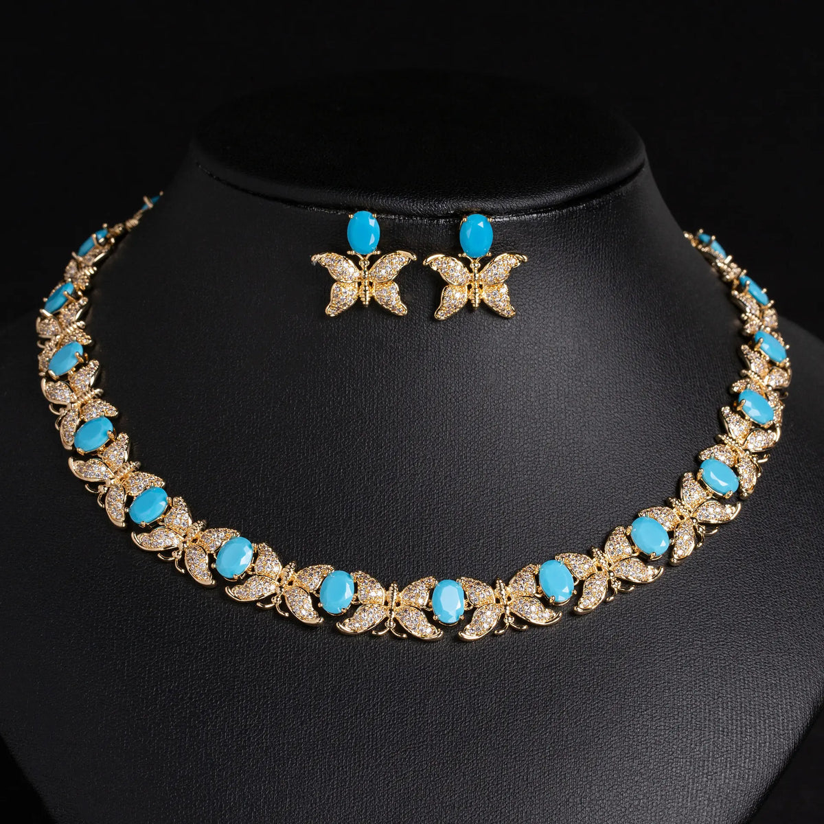 Luxury Butterfly Crystal Necklace Set with Multicolor Red Pink Purple Stones – Statement Jewelry for Women