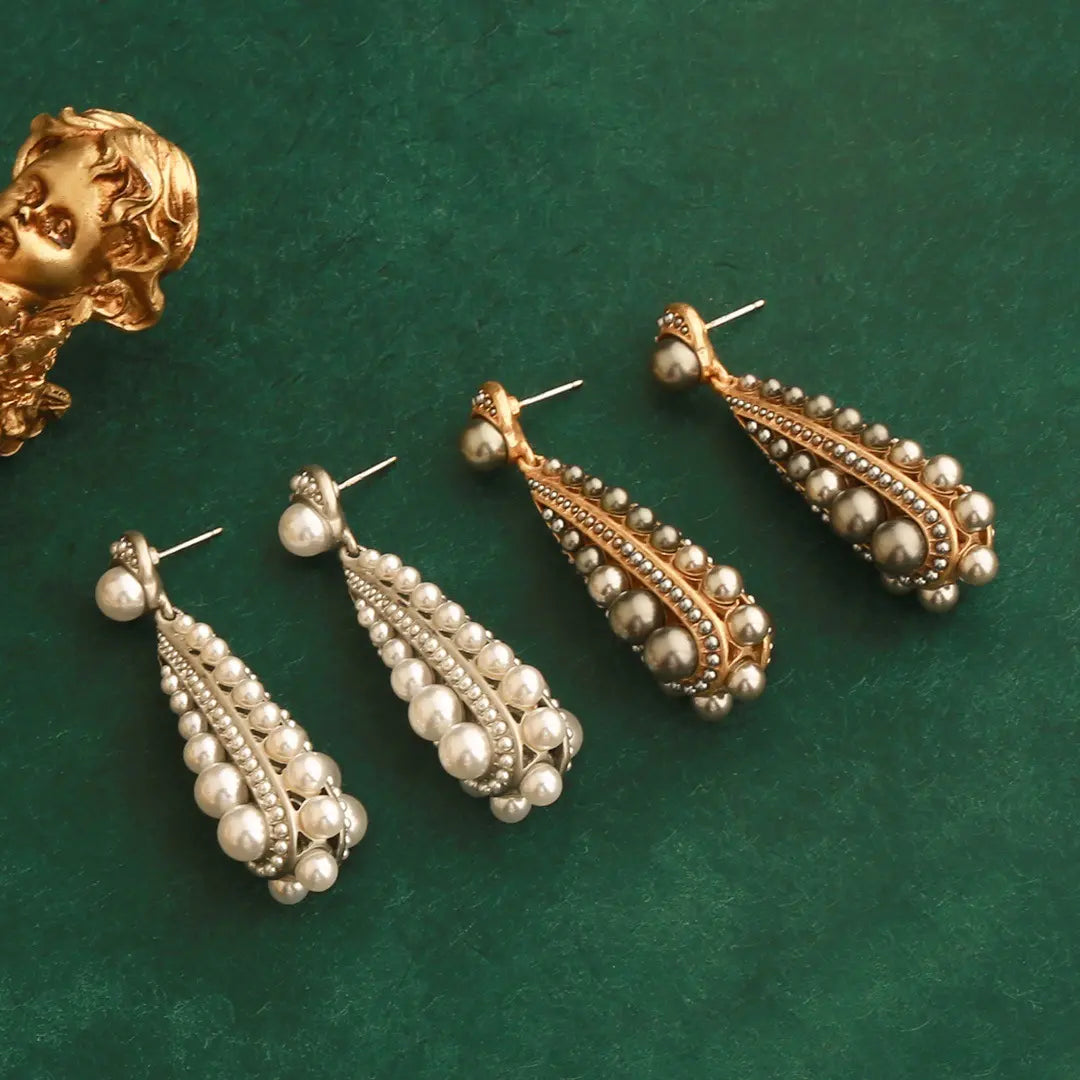 Boucles d'oreilles clous rétro françaises en perles