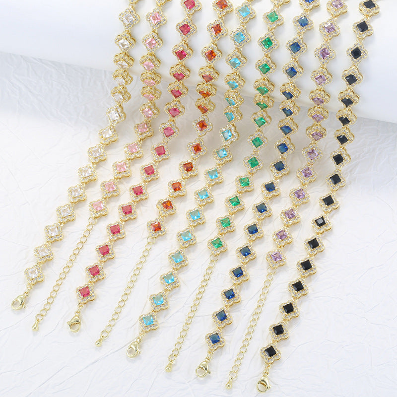 Light Luxury Copper with Colored Diamonds Lucky Clover Necklace