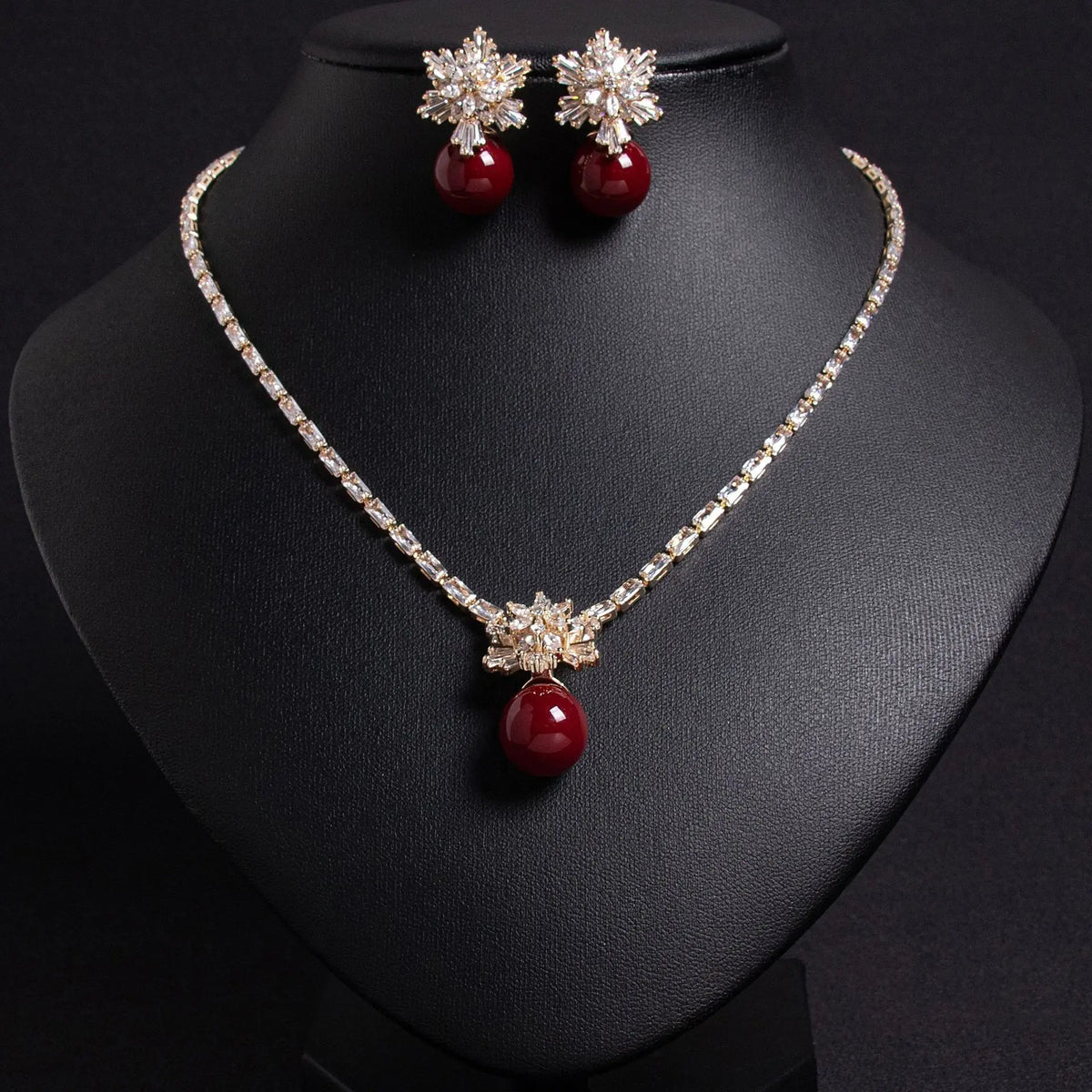 Parure de boucles d'oreilles et collier flocon de neige zircon perles haut de gamme