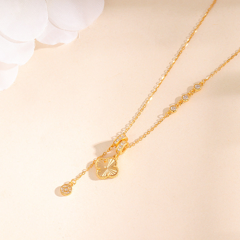 S925 Sterling Silver Lucky Clover Asymmetrical Necklace