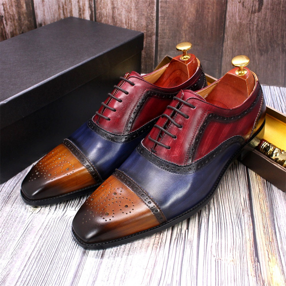Leather Carved Oxford Shoes British Color Matching Dress Men's Leather Shoes