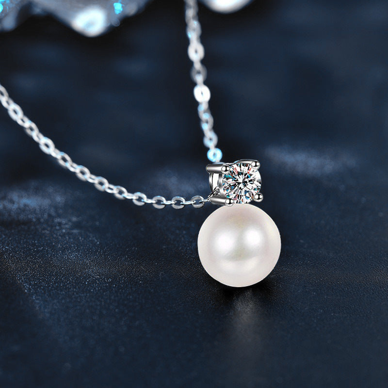 S925 Sterling Silver Pearl Mozzarella Diamond Necklace