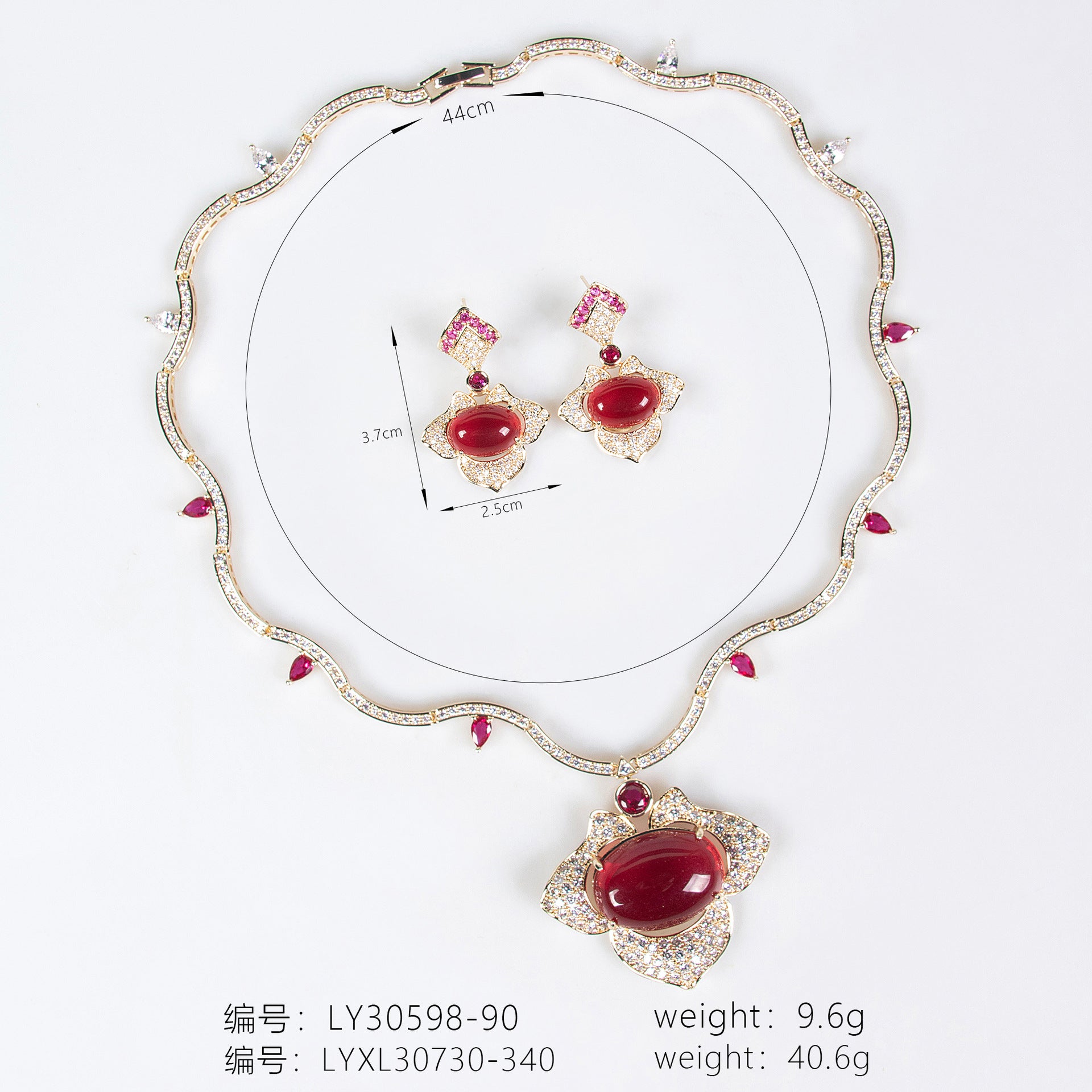 Luxury Ruby Red Crystal Necklace Earrings Set – Vintage Statement Jewelry for Women