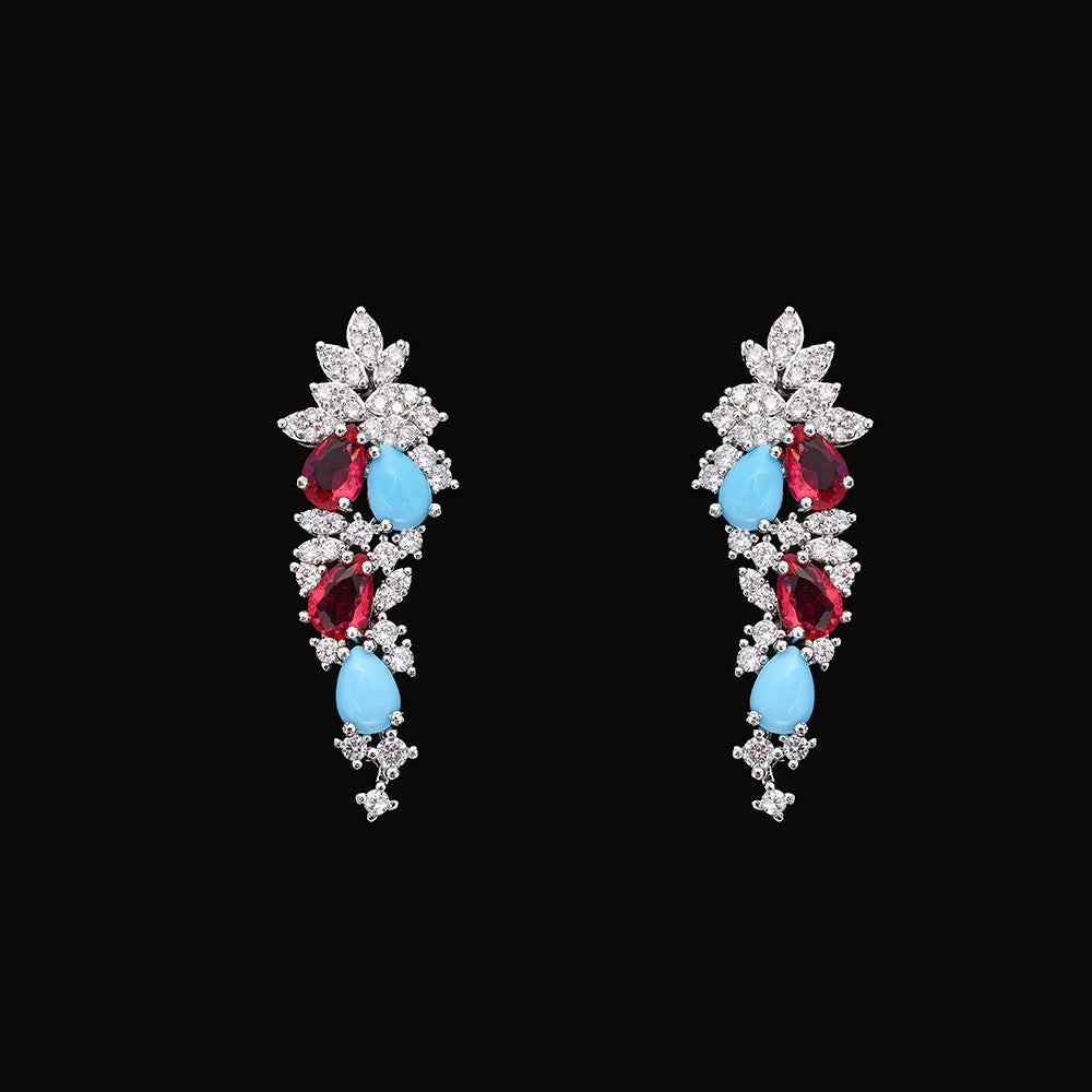 Luxury Blue Red Crystal Jewelry Set Multilayer Necklace Earrings Ring Bracelet Bridal Statement Set for Women