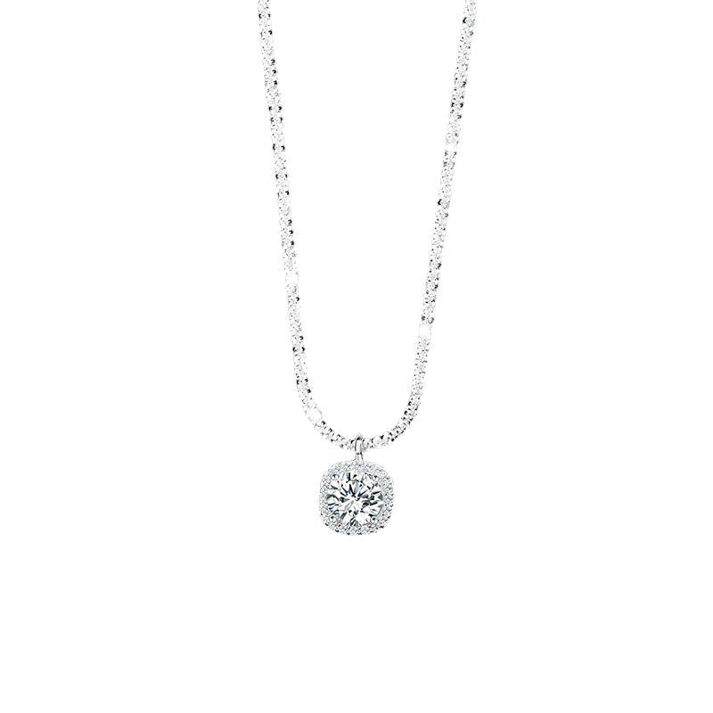 S925 Sterling Silver Simple Square Diamond Necklace