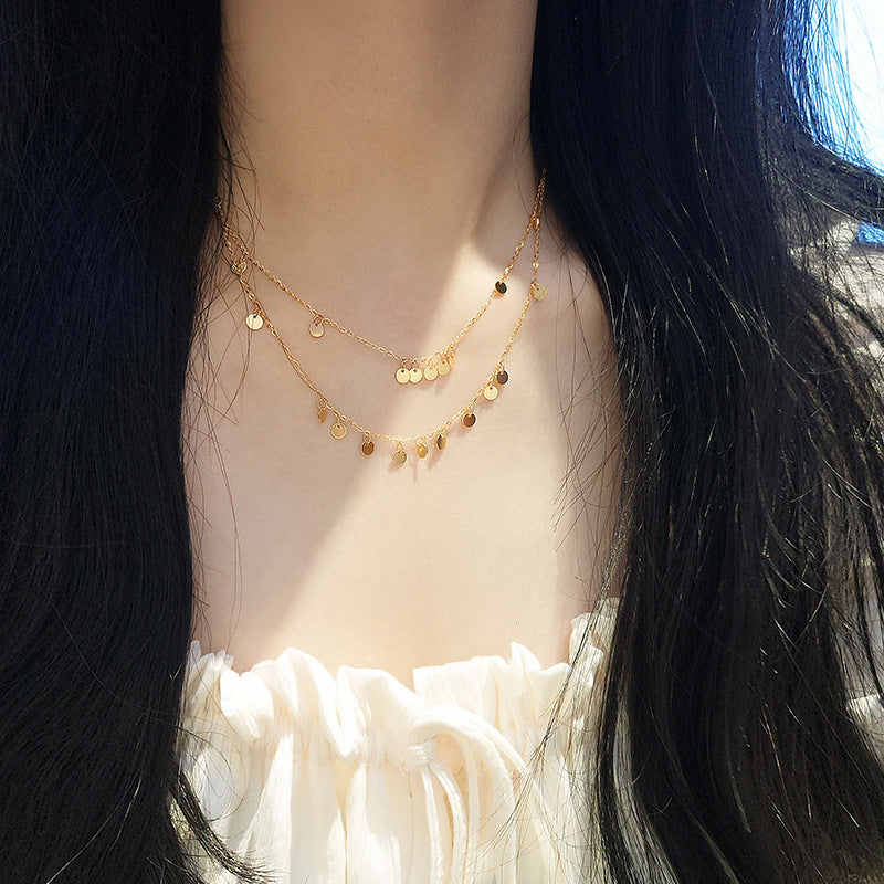 S925 Sterling Silver Double Layer Gold Disc Necklace