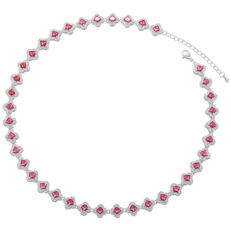 Light Luxury Copper with Colored Diamonds Lucky Clover Necklace