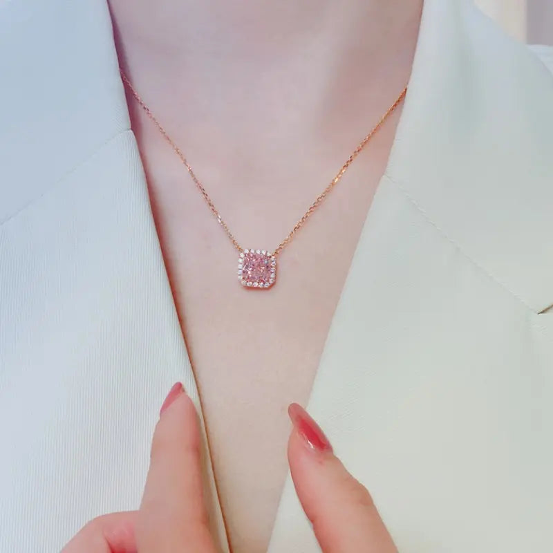 Série de diamants carrés roses en argent sterling S925
