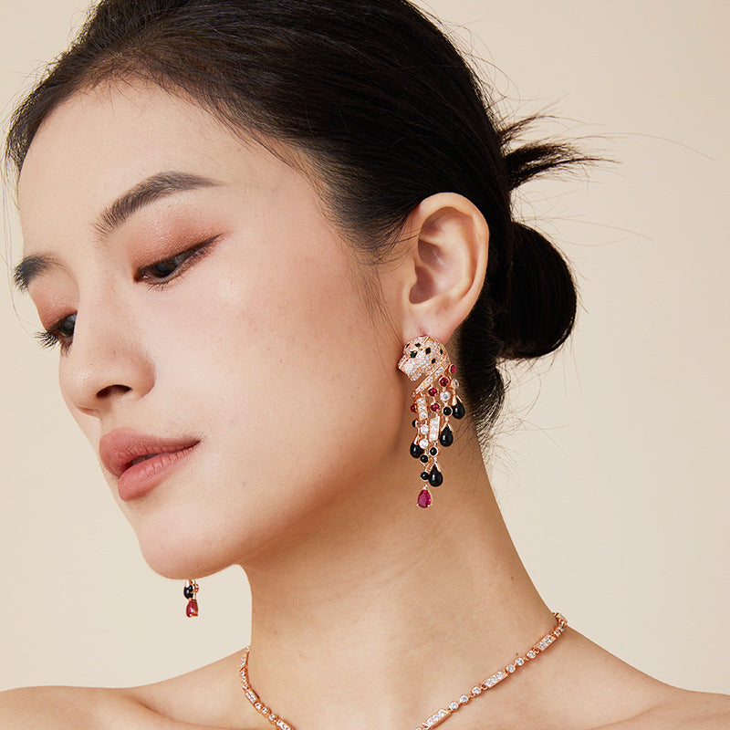 Fashion gold-plated fringed leopard personalized earrings