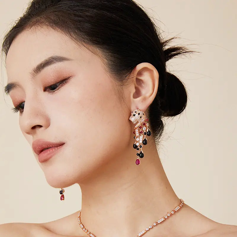 Boucles d'oreilles personnalisées léopard à franges plaqué or mode