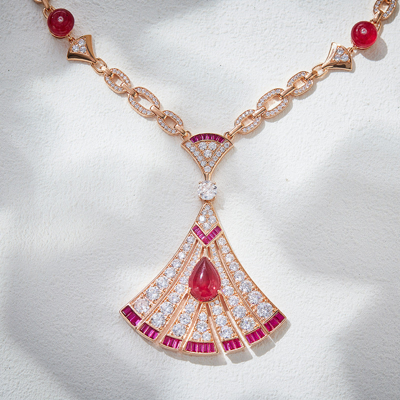 Fashion Copper Gold Plated Gemstone Fan Necklace