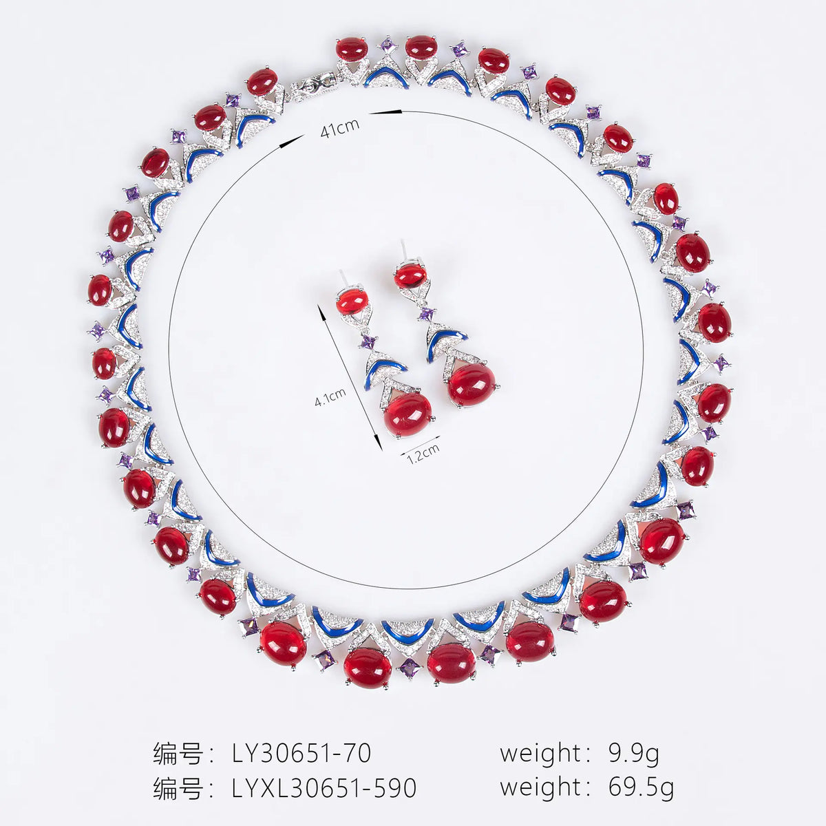 Elegant Ruby Red Crystal Jewelry Set – Luxury Necklace and Earrings for Women