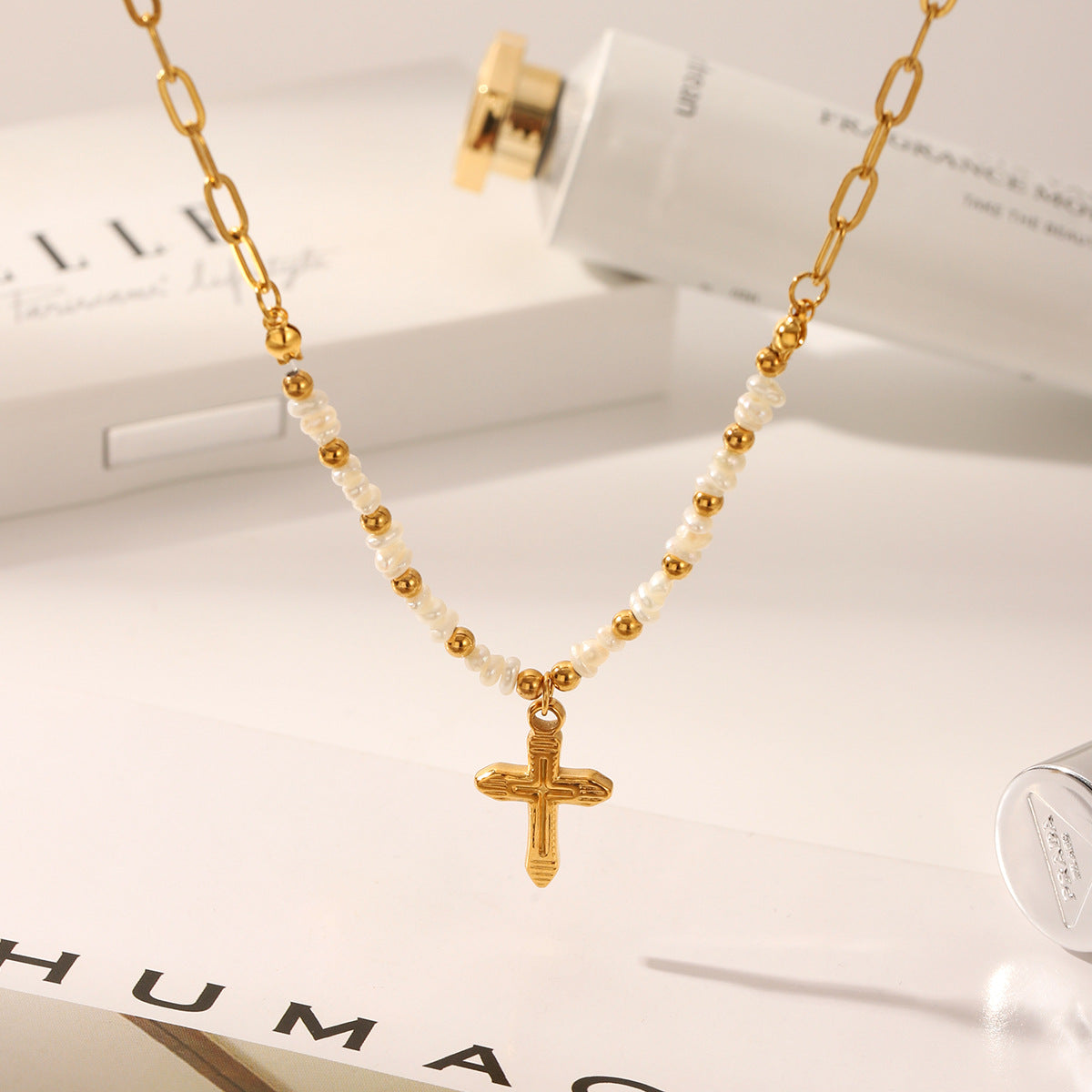 Fashion Titanium Steel Cross Clavicle Pendant Chain