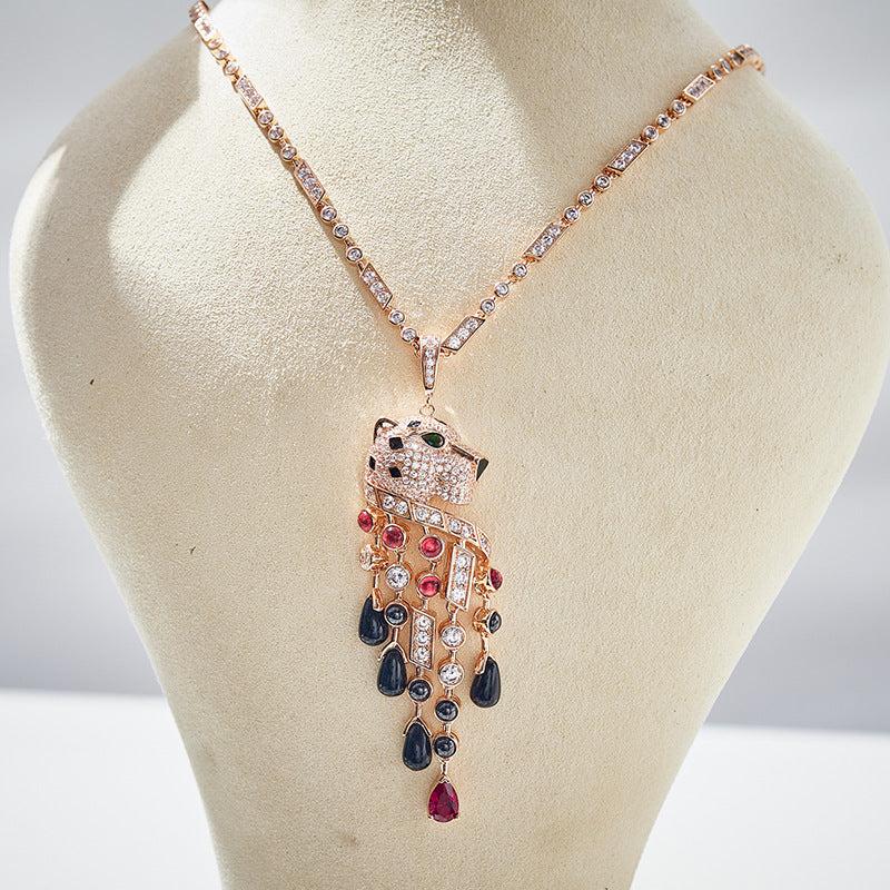 Fashion Gold Plated Leopard Tassel Personality Necklace