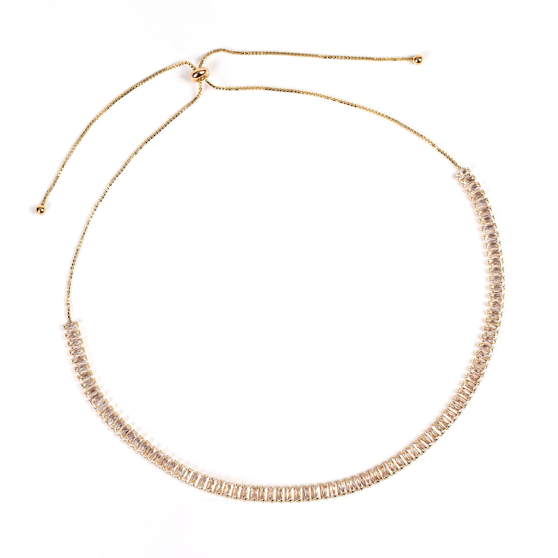Elegant Gold Crystal Tennis Necklace – Baguette Cut Jewelry for Women