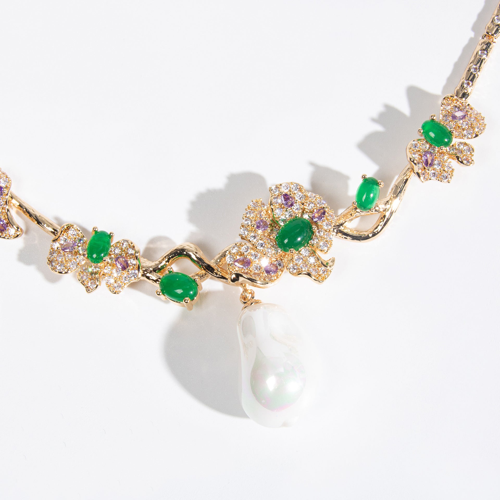 Cold wind collarbone chain earrings flower zircon necklace set