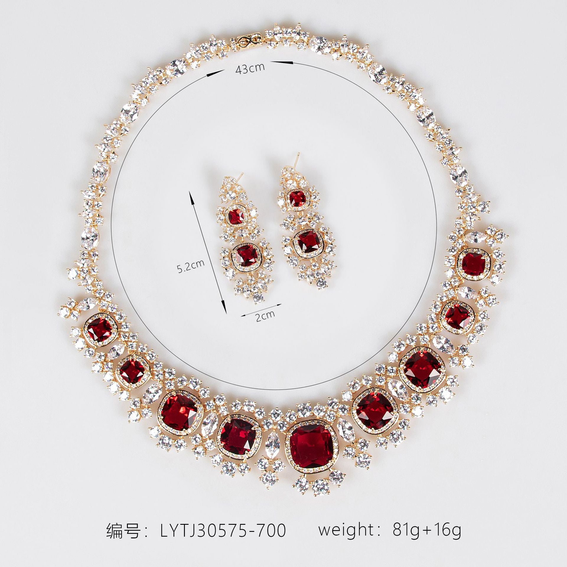 Luxury Red Gemstone Jewelry Set – Elegant Necklace Earrings for Women