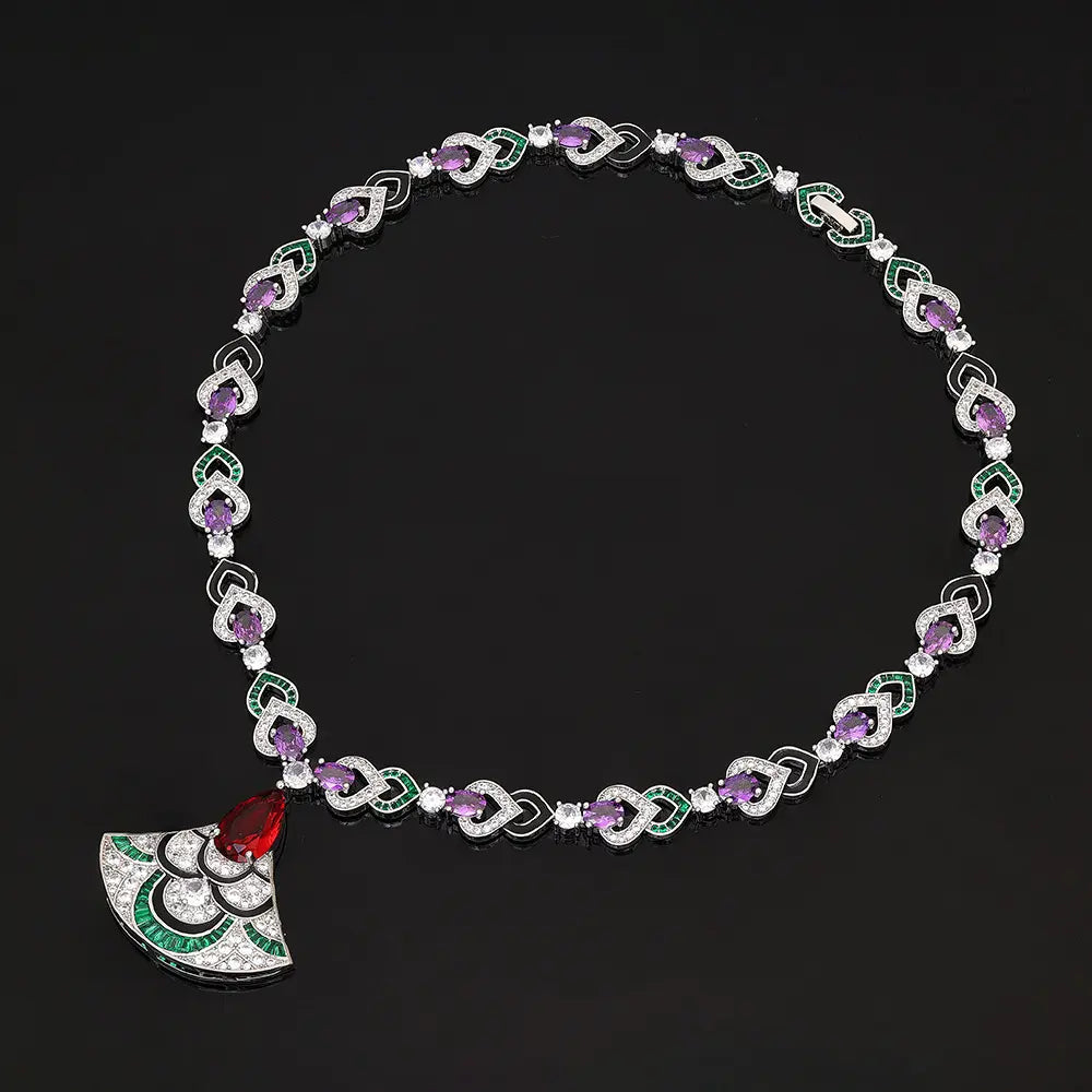 Luxury Green Crystal Necklace Set Gold Plated Copper Alloy Statement Jewelry for Women