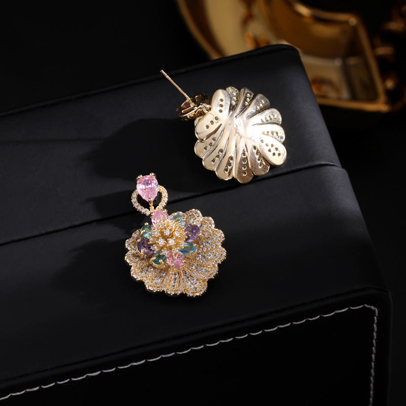 S925 Silver Diamond Flower Fan Earrings