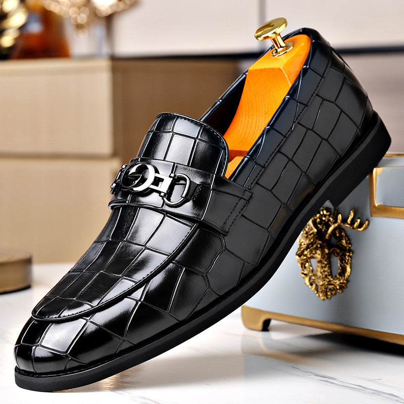 Business British style horse buckle stone pattern casual loafers