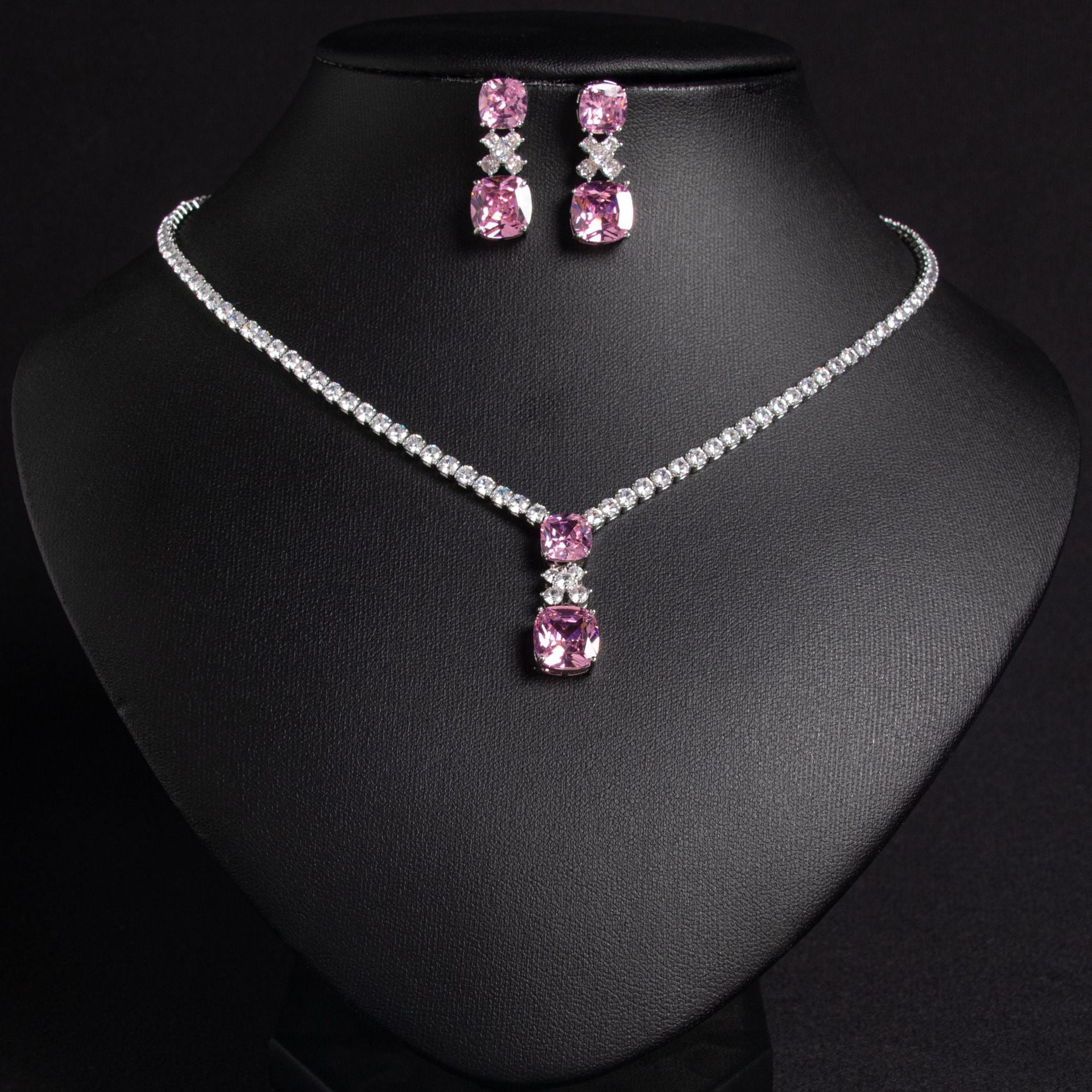 Modern Emerald Pendant Necklace Set with Matching Earrings