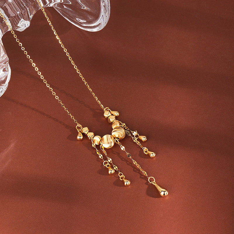 S925 Sterling Silver Gold Cat's Eye Tassel Necklace