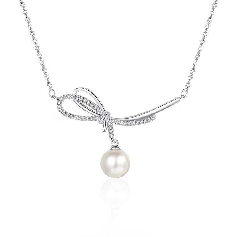 S925 Sterling Silver Pearl Mozzarella Diamond Necklace