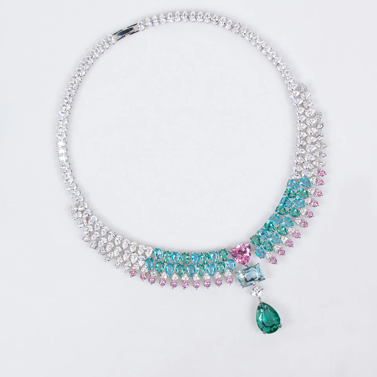 Parure de bijoux élégante avec pendentif en cristal bleu-vert en forme de larme