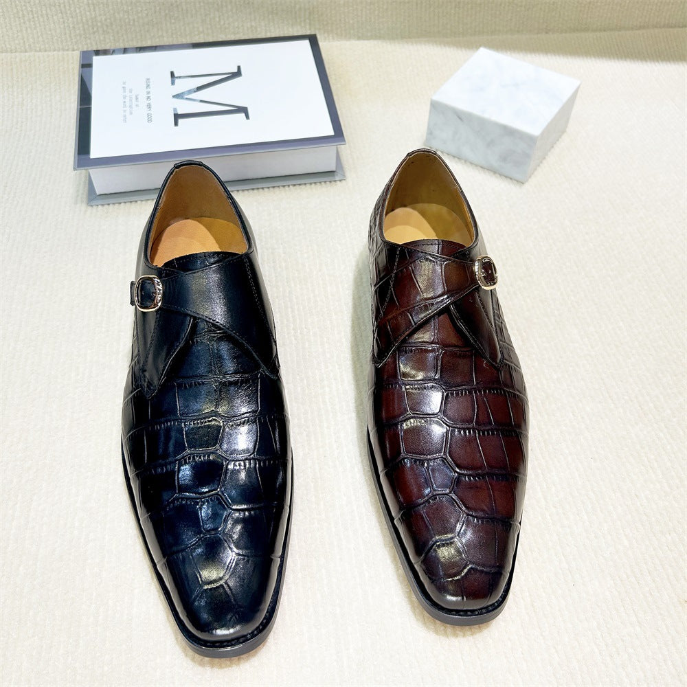 Crocodile embossed buckle business dress men's monk shoes