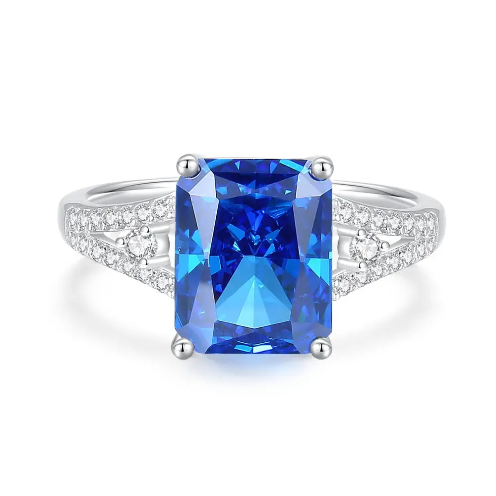 Bague de fiançailles de luxe ovale en saphir bleu pour femme