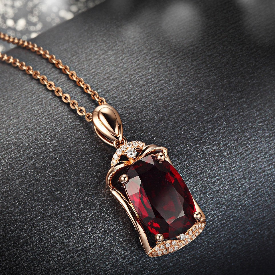 18K Rose Ruby Colored Treasure Pendant Necklace