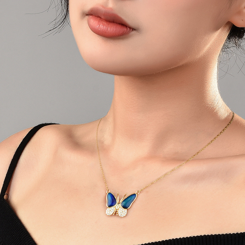 Temperature-changing color butterfly magnetic necklace