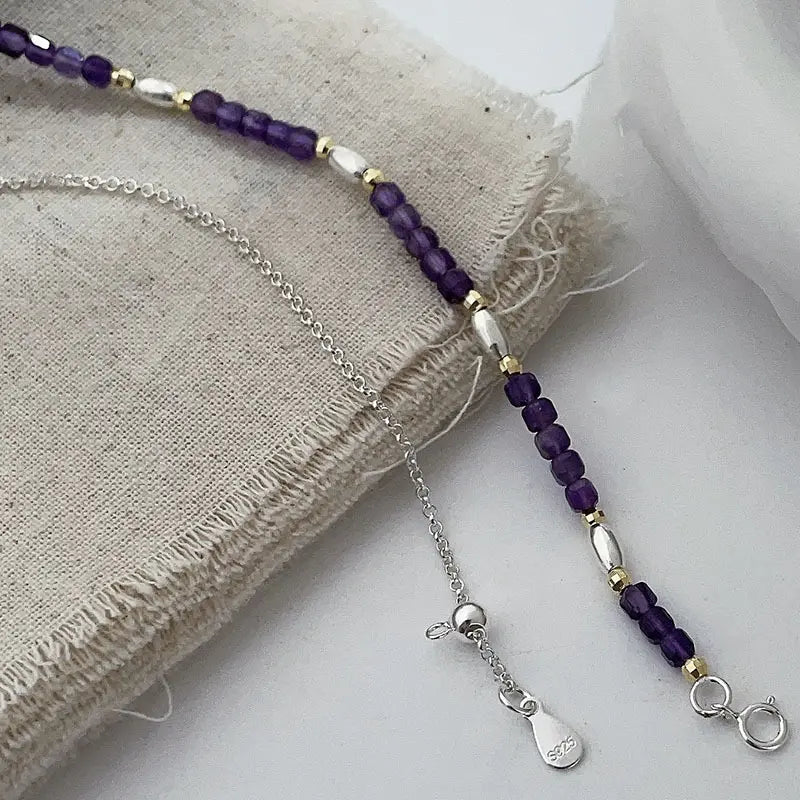 Collier ras du cou en améthyste naturelle