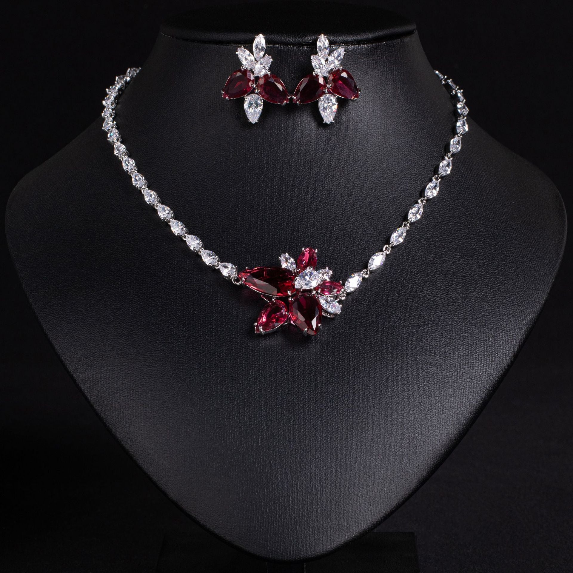 Luxury Navy Blue Crystal Necklace and Earrings Jewelry Set