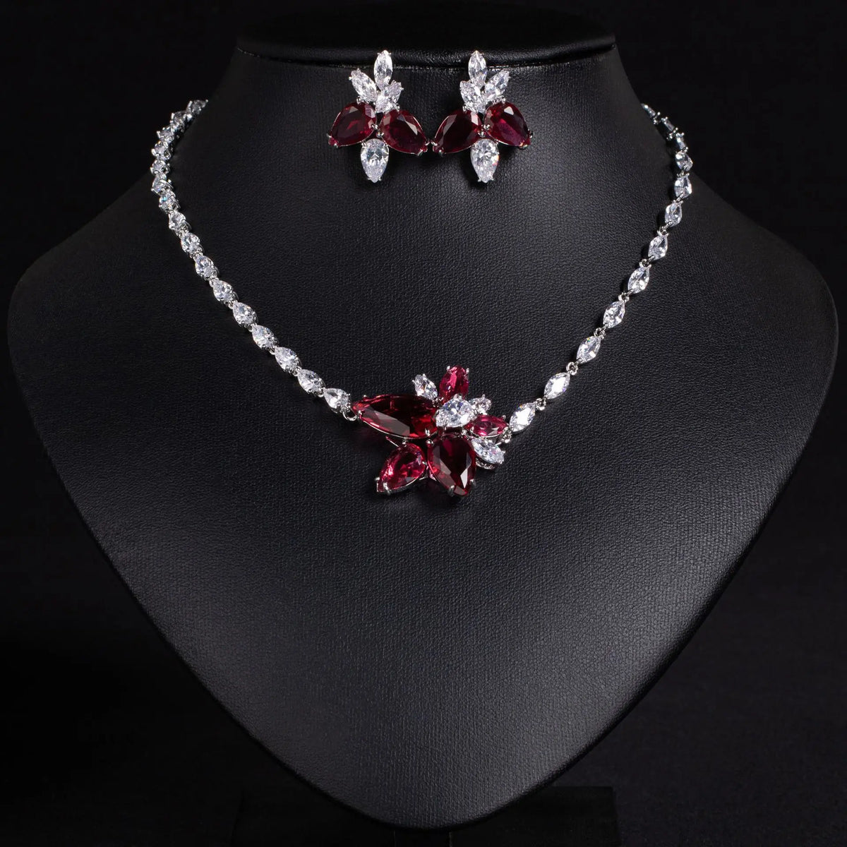 Luxury Navy Blue Crystal Necklace and Earrings Jewelry Set