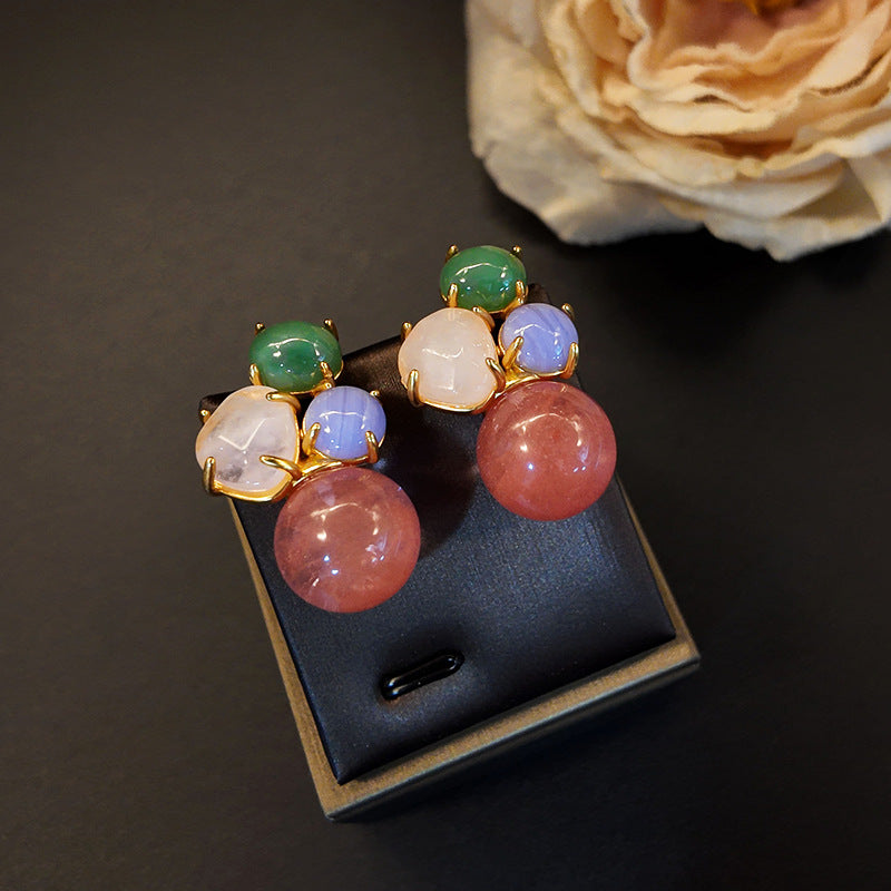 Boucles d'oreilles en laiton avec pierres géométriques irrégulières imitation pastèque