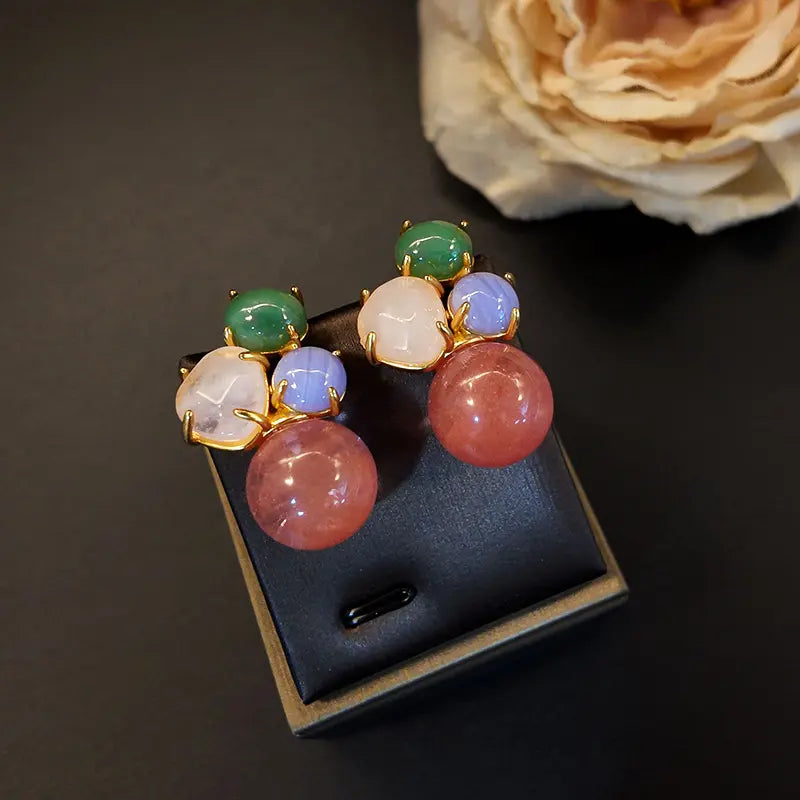 Boucles d'oreilles en laiton avec pierres géométriques irrégulières imitation pastèque