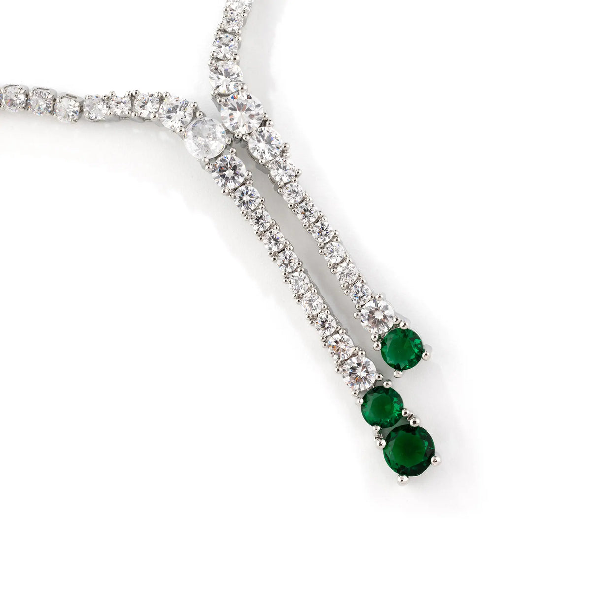 Luxury Green Crystal Drop Necklace Set – Silver Tassel Earrings Jewelry