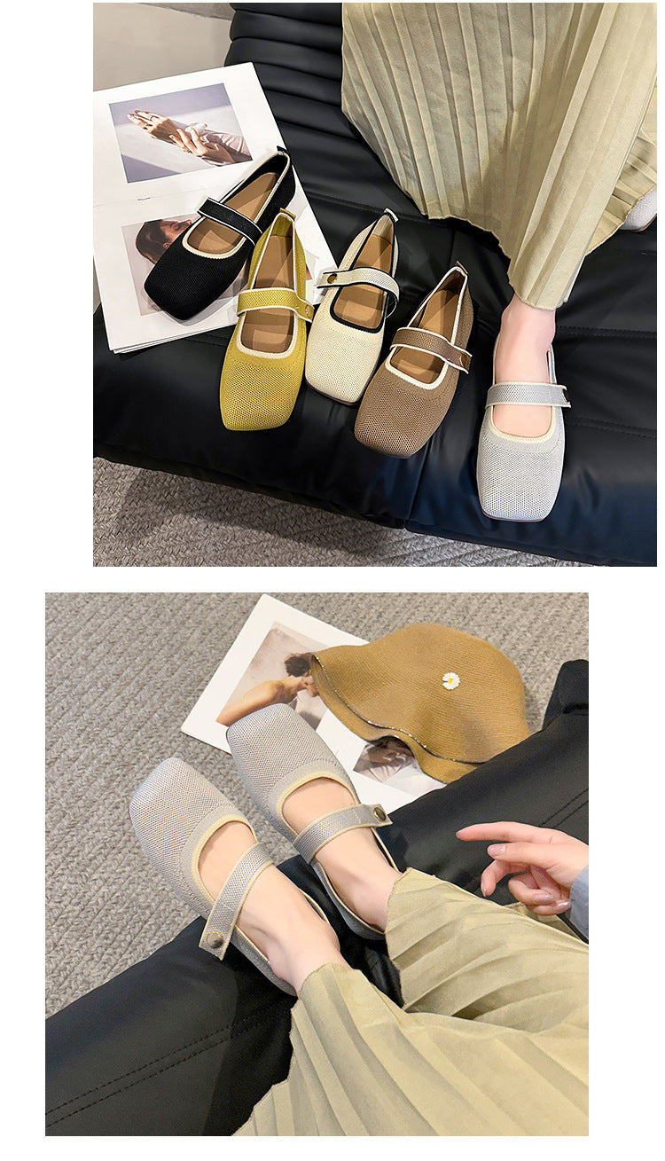 Eco-friendly woven flat-head hollowed-out women's loafers