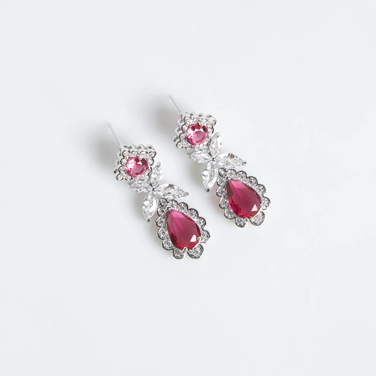 Luxury Ruby Teardrop Necklace Set – Floral Crystal Earrings Jewelry