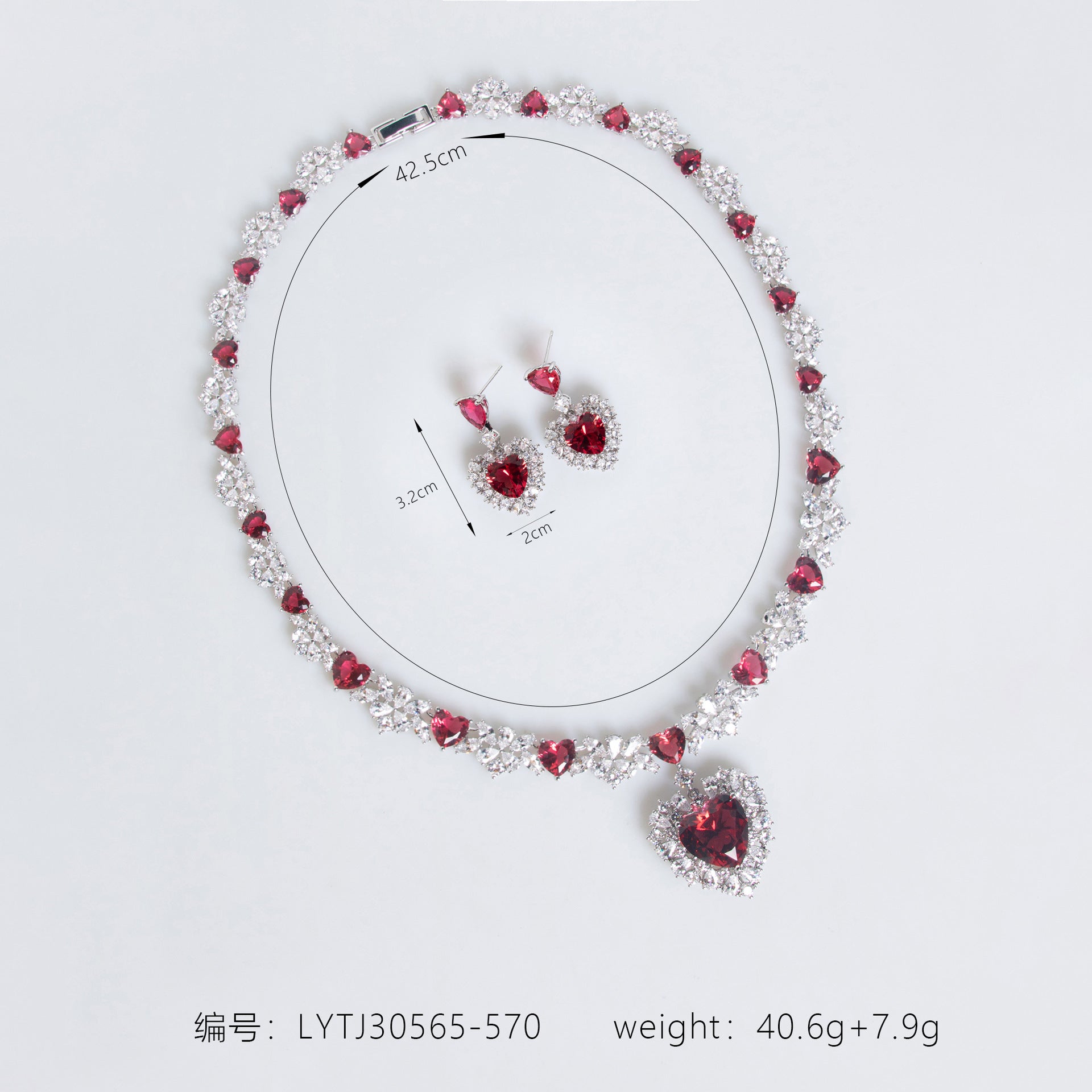 Parure Collier et Boucles d'Oreilles Cœur Cristal Vert Émeraude Luxe
