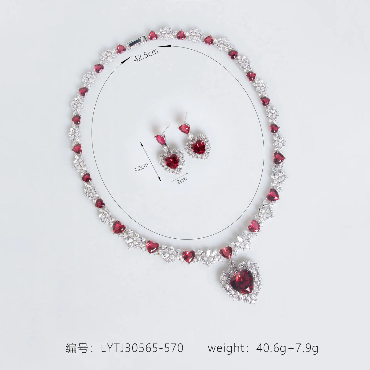 Parure Collier et Boucles d'Oreilles Cœur Cristal Vert Émeraude Luxe
