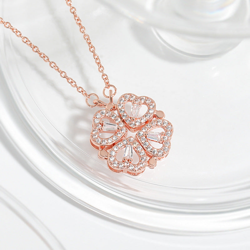 Two-wear love flower four-leaf clover necklace